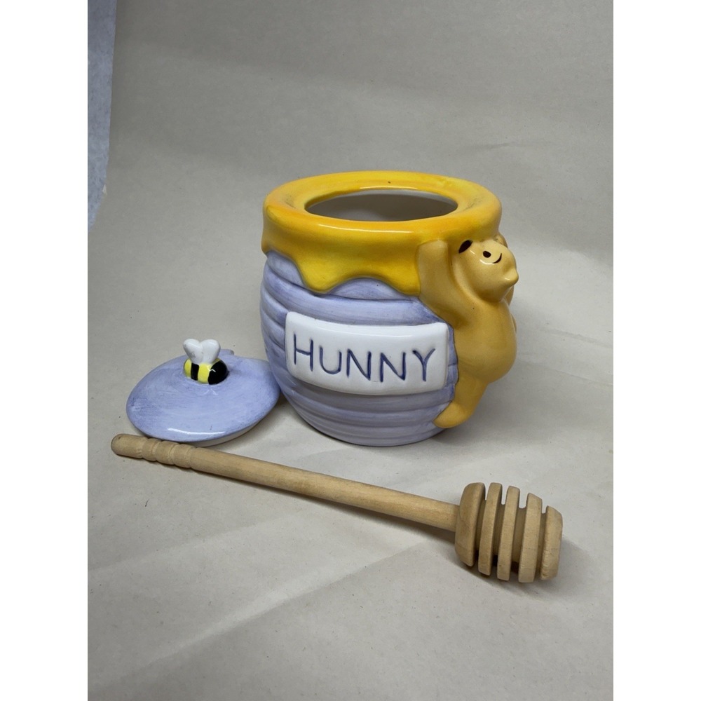Disney Treasure Craft Winnie The Pooh Hunny Pot Ceramic Honey Jar Dipper Bee